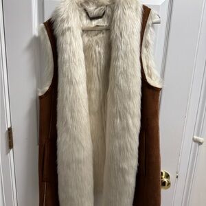 Faux Suede Fur Vest with Brown Accents